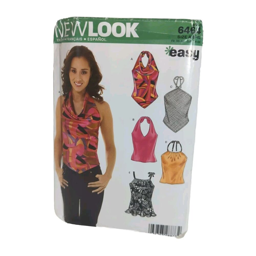 New Look Sewing Pattern 6464 Halter Top Shirt Easy Simple Retro 70s Y2K Uncut